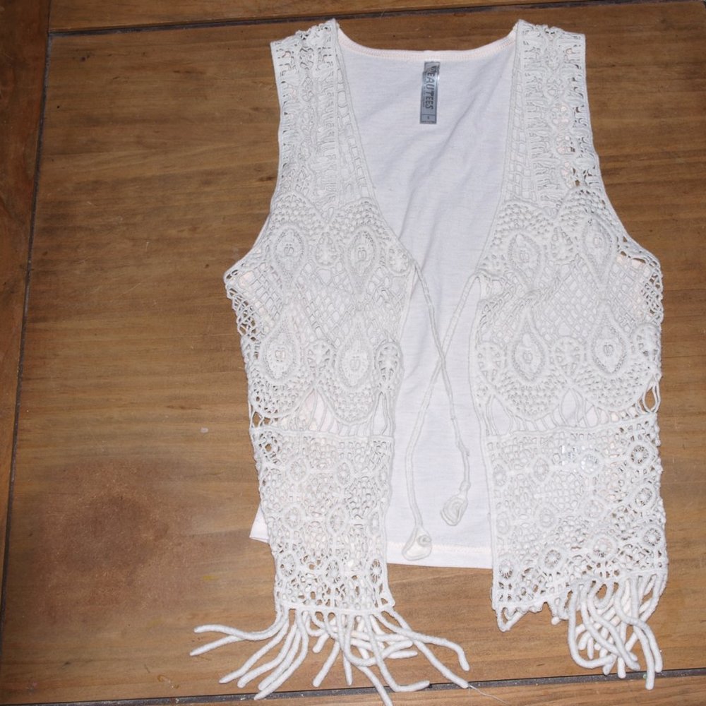 Beautees Crochet Cream Vest